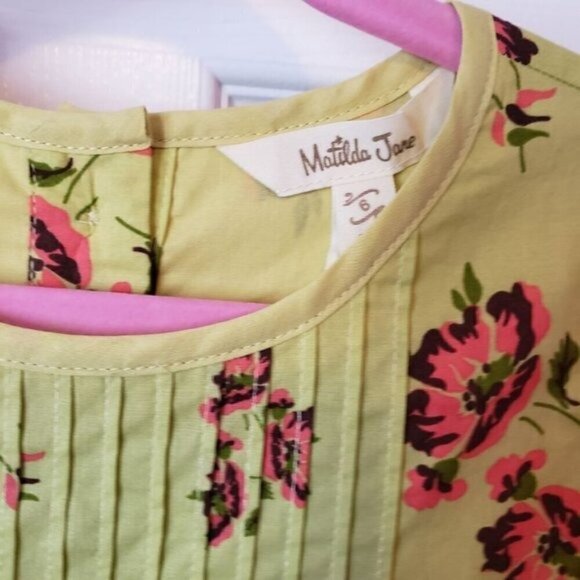 Matilda Jane Sz 6 Imagination Tunic Top Green Pink Floral Top with Ruffle NEW - Picture 3 of 9